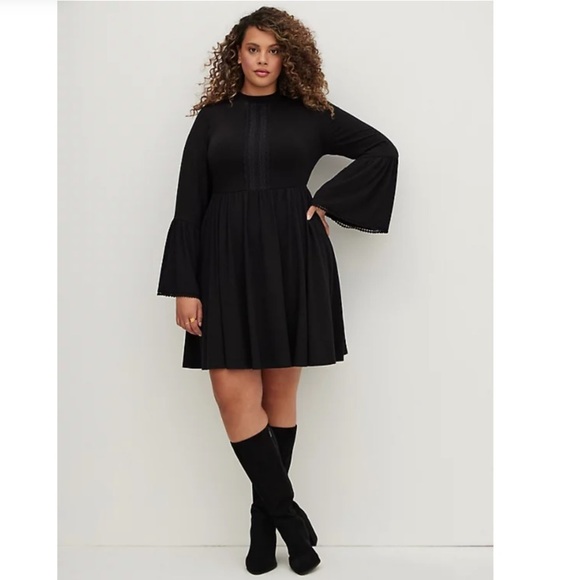 NWT TORRID MOCK NECK MINI SKATER DRESS - JERSEY BLACK - Picture 1 of 6